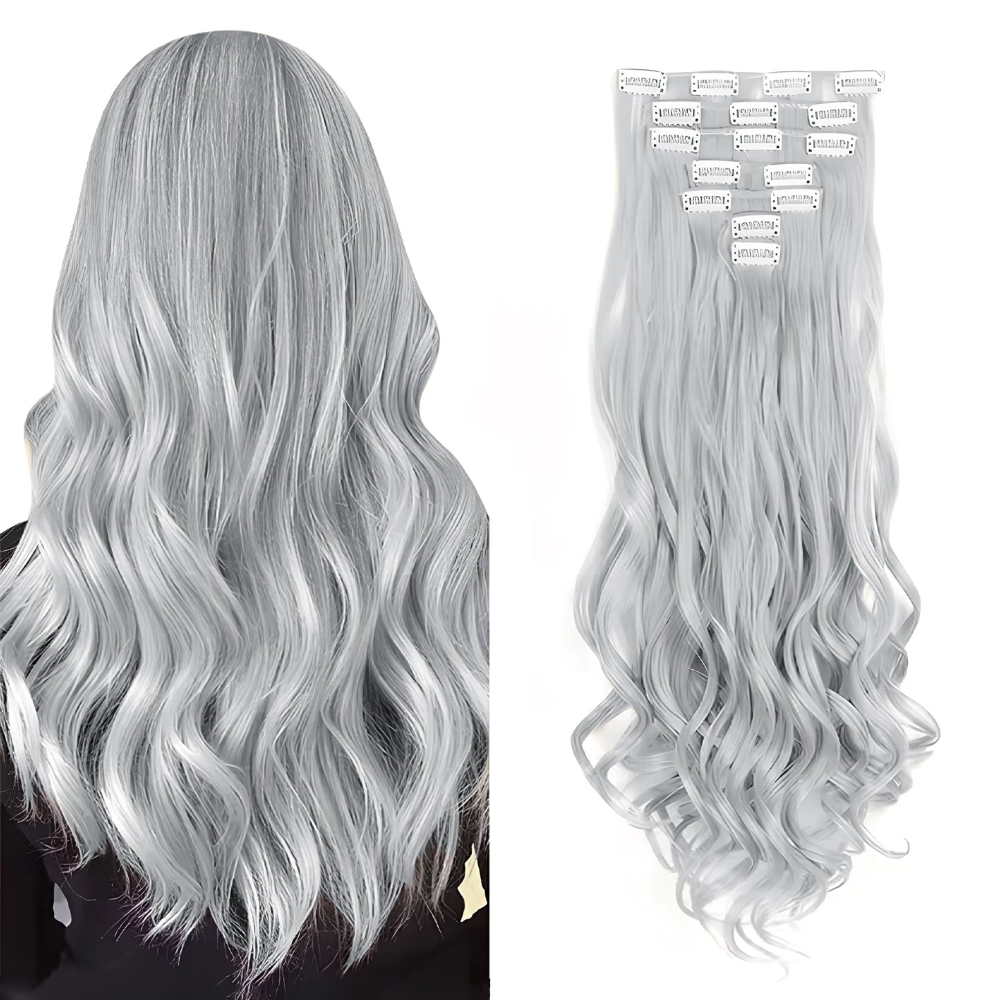 Estefânia Ondina-  clip-in ondas longas 7 peças, 55cm sintético natural volumoso, cabeça completa