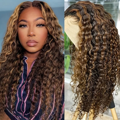 Filipa Lafino -  peruca de ondas profundas, cabelo humano remy, hd renda frontal 13x4 reflexos sem cola