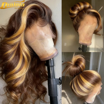 Maria Ambre - peruca de ondas reflexos mel HD com renda de  13x6 e 96cm de densidade premium