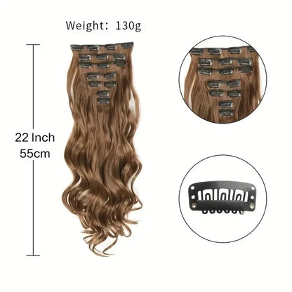 Estefânia Ondina-  clip-in ondas longas 7 peças, 55cm sintético natural volumoso, cabeça completa