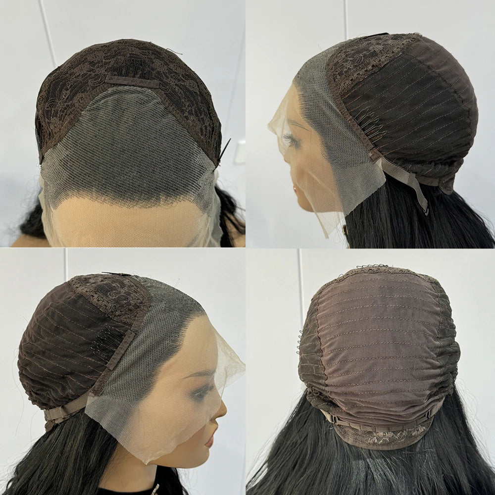 Brunette Cacao - peruca lisa longa castanho escuro renda frontal, perfeito para uso diário e festas