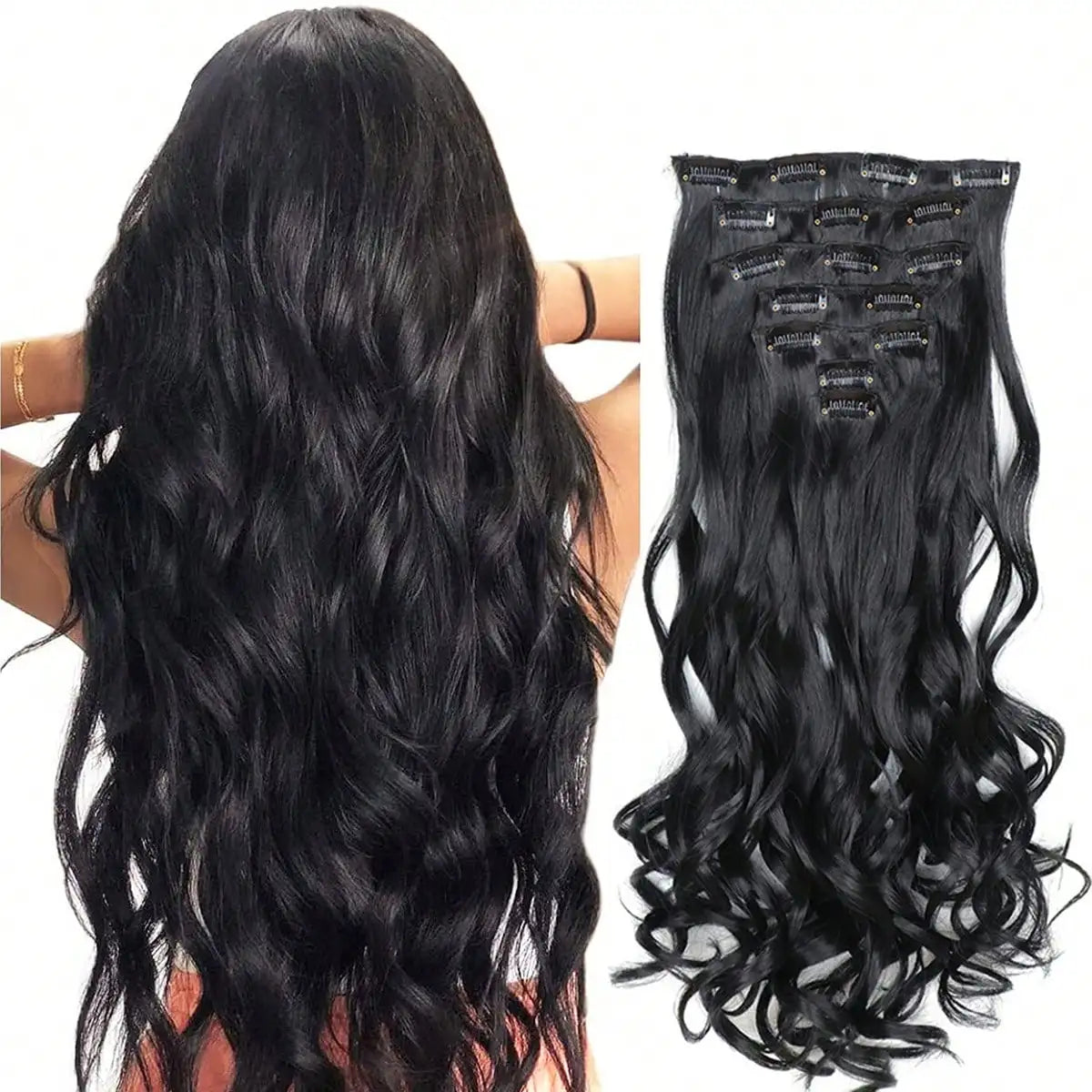 Estefânia Ondina-  clip-in ondas longas 7 peças, 55cm sintético natural volumoso, cabeça completa