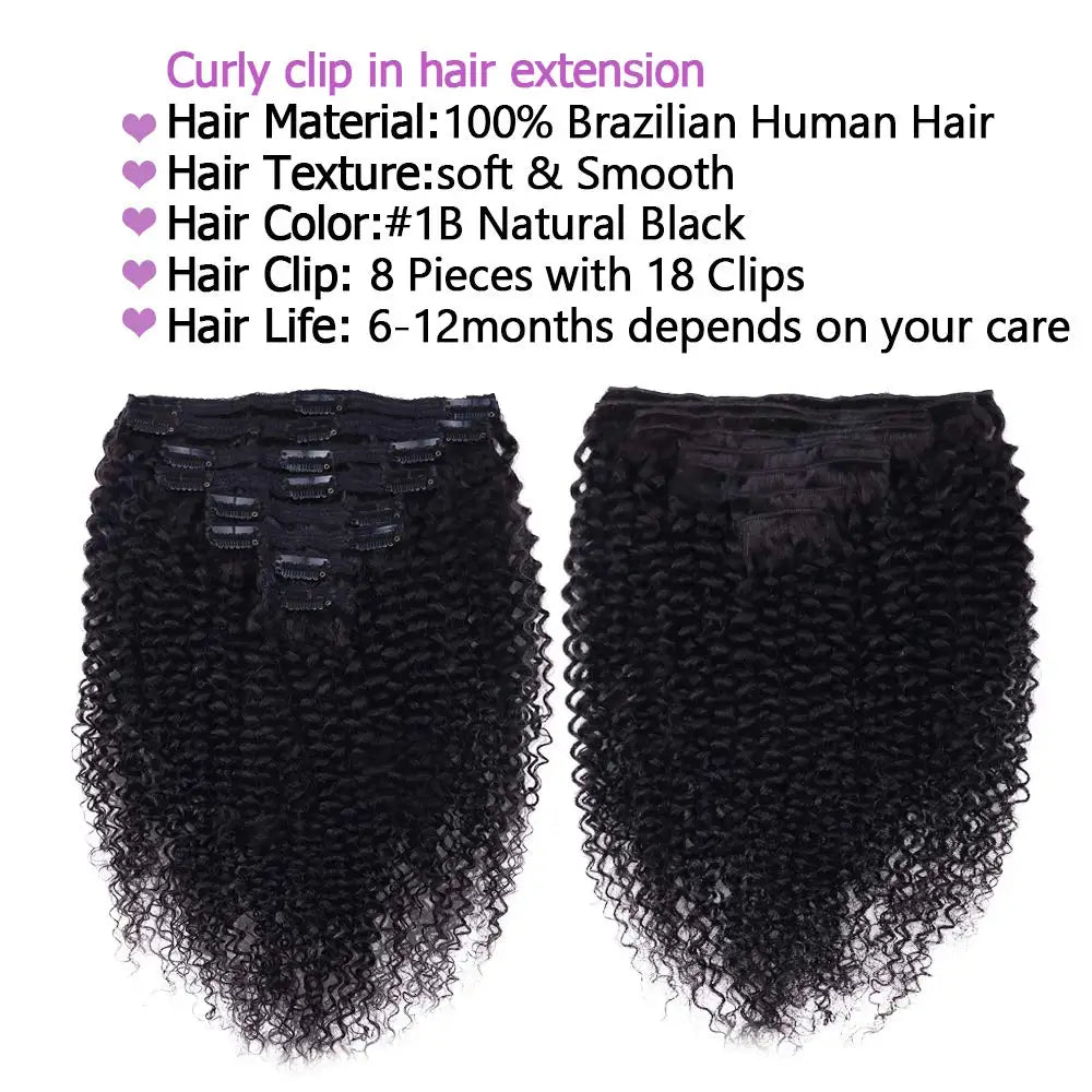 Madalena  Beren - conjunto de 8 peças clip-in cachos kinky, cabelo humano remy brasileiro cor natural