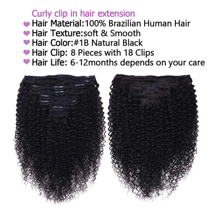 Madalena  Beren - conjunto de 8 peças clip-in cachos kinky, cabelo humano remy brasileiro cor natural