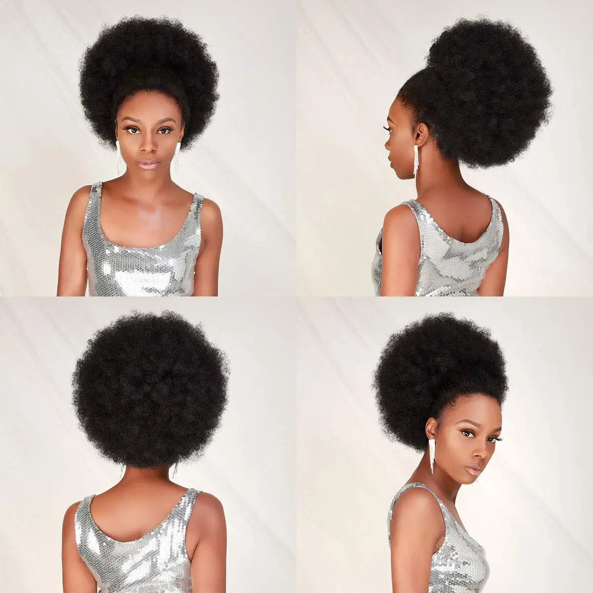 Coleção Yara - extensão rabo de cavalo afro, cachos kinky 4B 4C e coque natural
