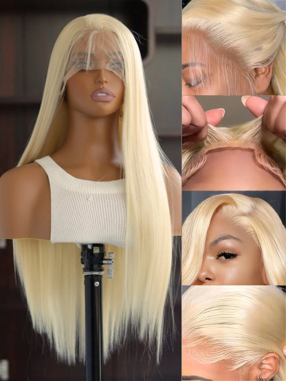 Coleção Silvia Givrée - peruca lisa loiro platinado renda frontal pré-arrancada e fibra premium