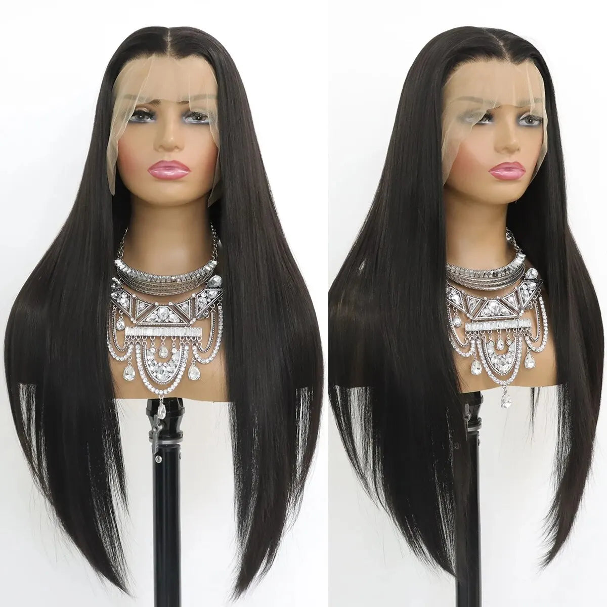 Erieth Onyx - peruca lisa longa preta natural renda frontal hd e pré-arrancada sem cola