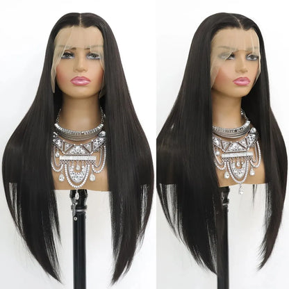 Erieth Onyx - peruca lisa longa preta natural renda frontal hd e pré-arrancada sem cola