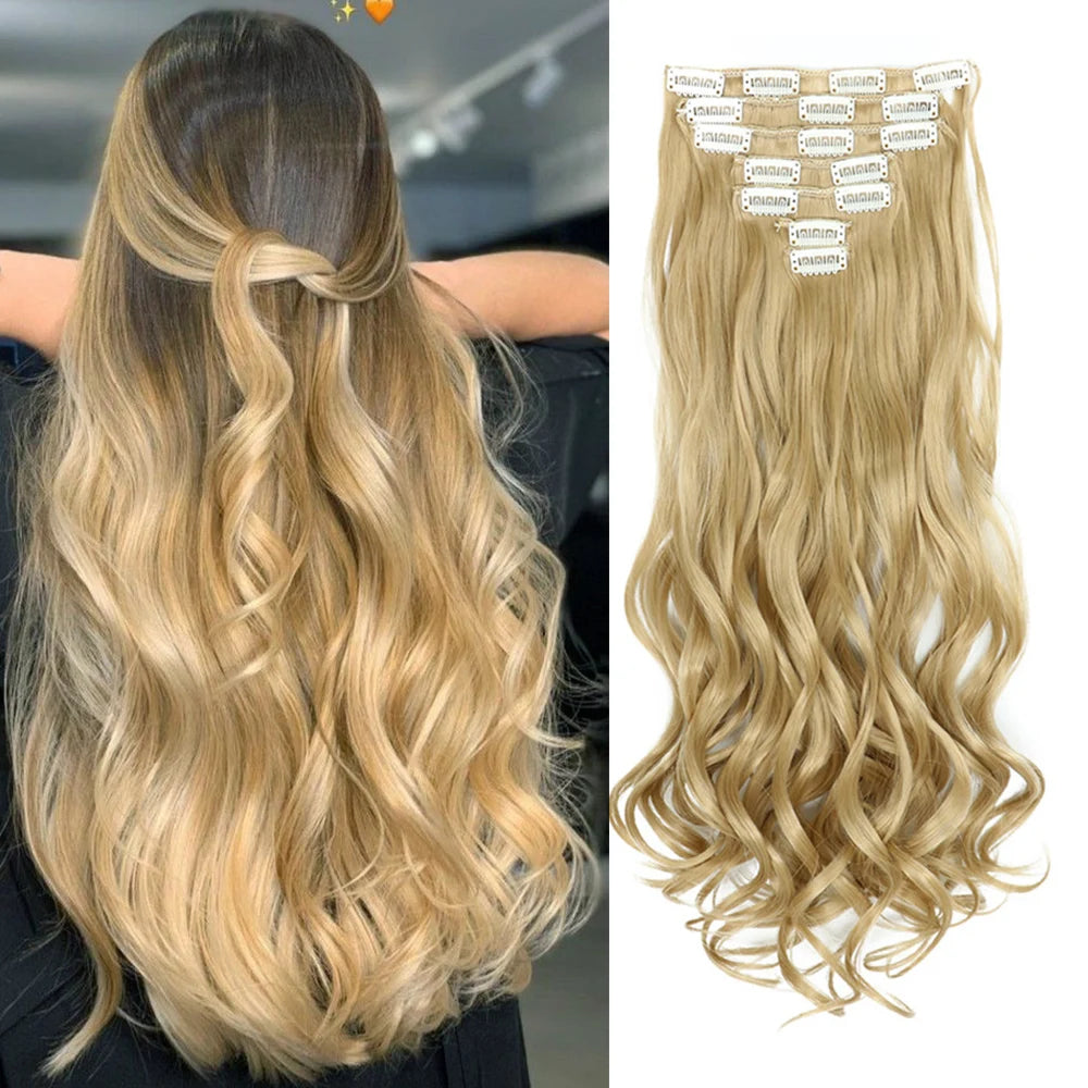 Estefânia Ondina-  clip-in ondas longas 7 peças, 55cm sintético natural volumoso, cabeça completa
