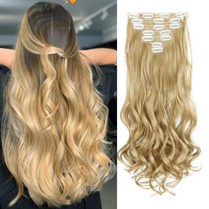 Estefânia Ondina-  clip-in ondas longas 7 peças, 55cm sintético natural volumoso, cabeça completa