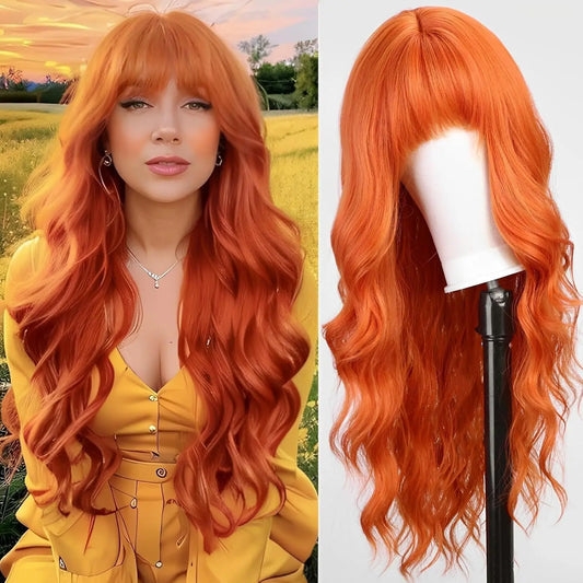 Seraphine Rossella - Peruca ondas longas com franja, fibra premium e várias cores