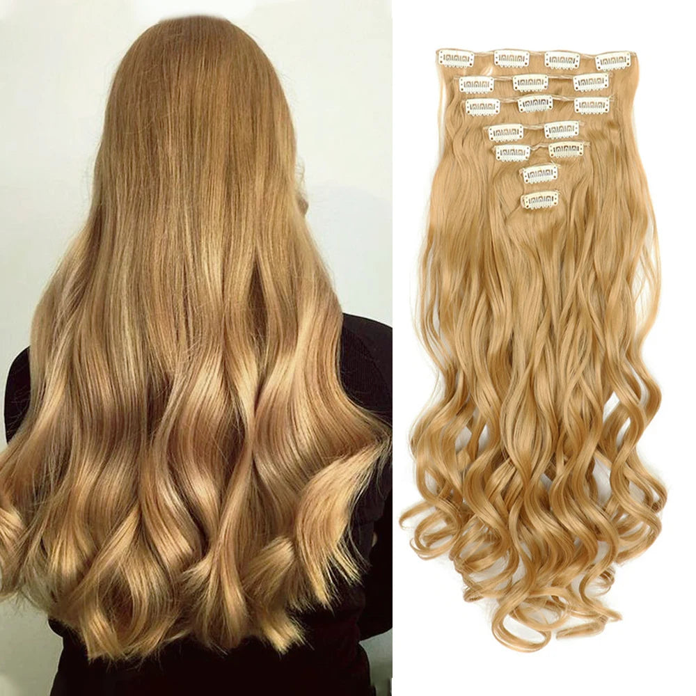 Estefânia Ondina-  clip-in ondas longas 7 peças, 55cm sintético natural volumoso, cabeça completa