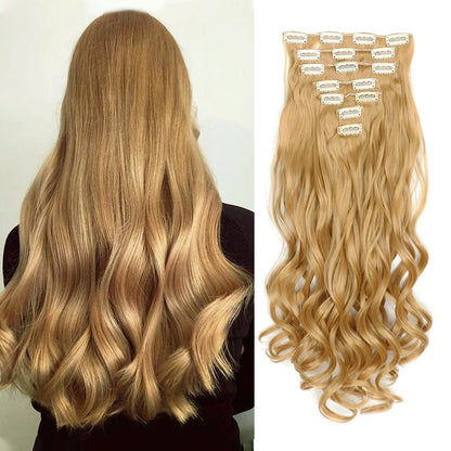 Estefânia Ondina-  clip-in ondas longas 7 peças, 55cm sintético natural volumoso, cabeça completa