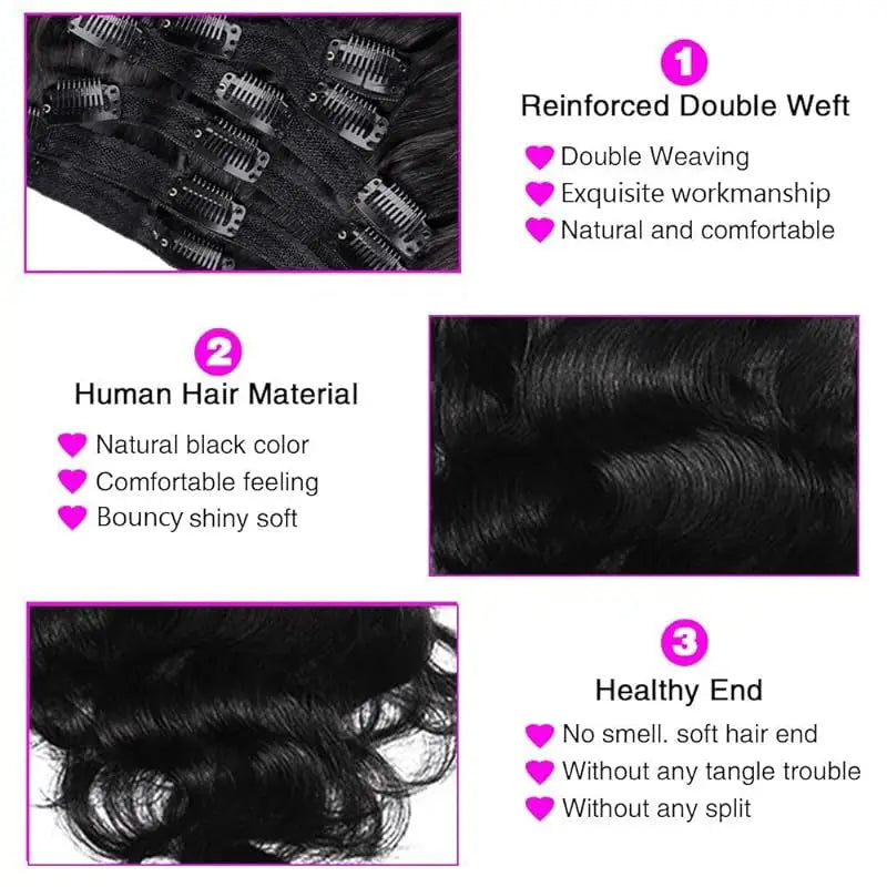 Manuhela Ximena conjunto de  8 peças clip-in ondas brasileiras, cabelo remy 120g, 18 grampos premium