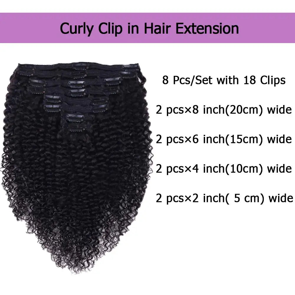 Madalena  Beren - conjunto de 8 peças clip-in cachos kinky, cabelo humano remy brasileiro cor natural
