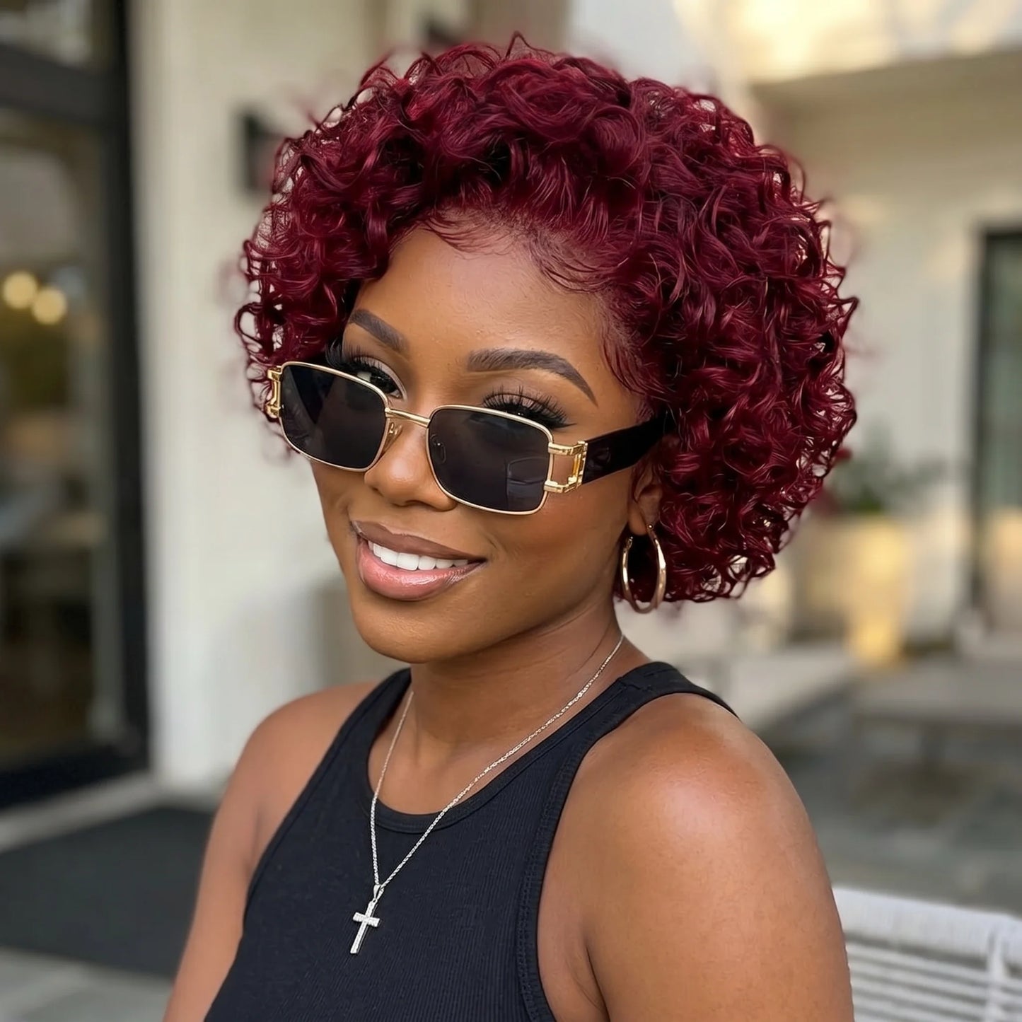 Safira Paul - peruca bob pixie cachos afro com ondas água e renda HD pré-arrancada premium