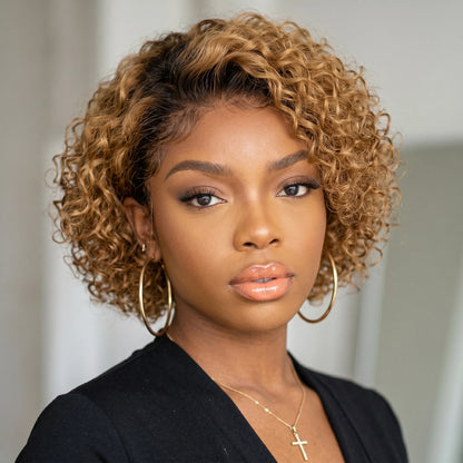 Safira Paul - peruca bob pixie cachos afro com ondas água e renda HD pré-arrancada premium