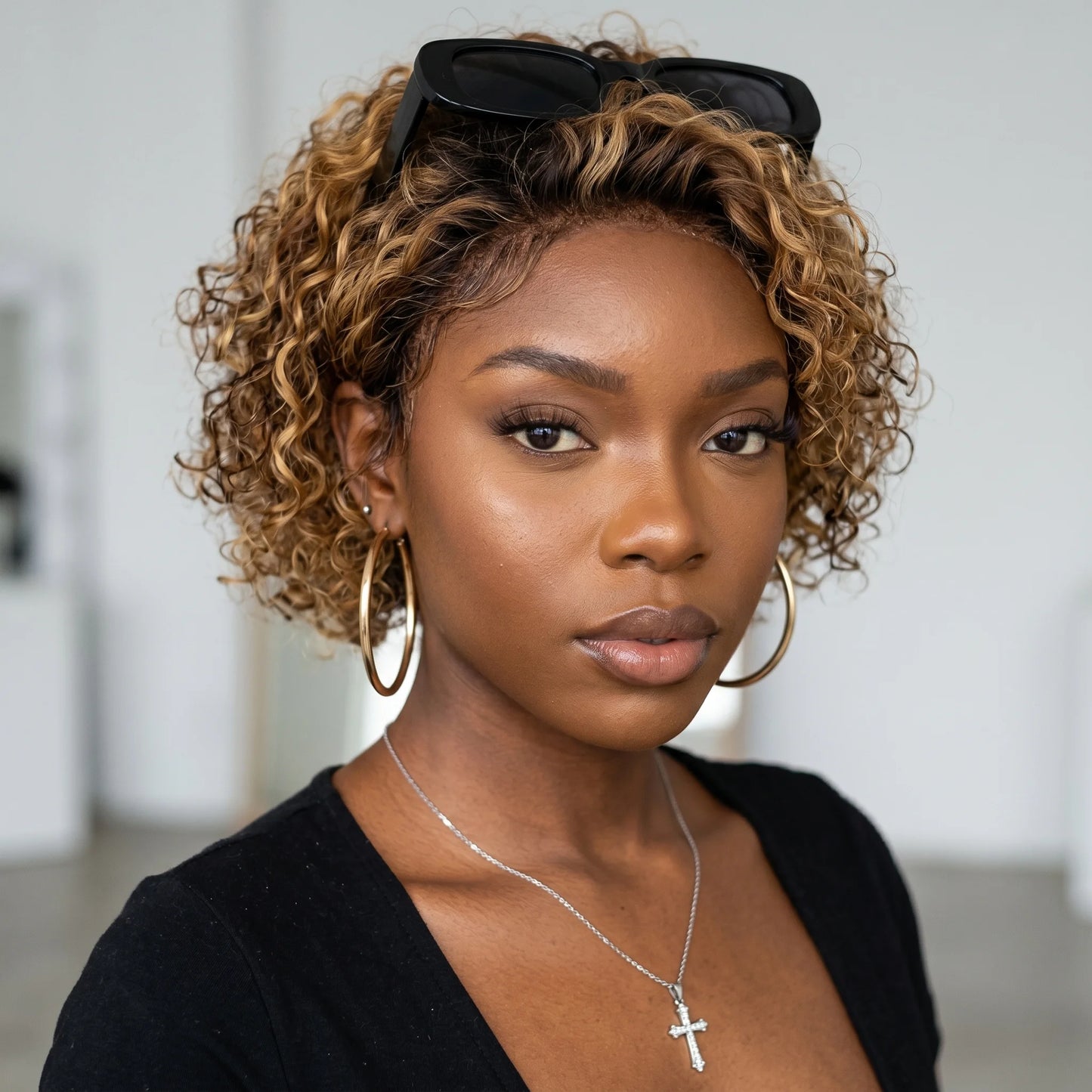 Safira Paul - peruca bob pixie cachos afro com ondas água e renda HD pré-arrancada premium