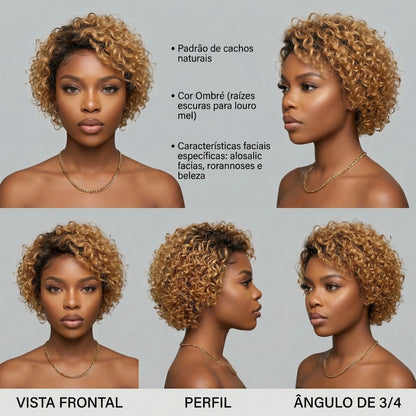 Safira Paul - peruca bob pixie cachos afro com ondas água e renda HD pré-arrancada premium