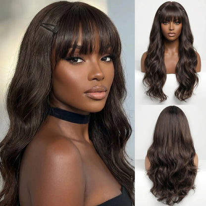 Seraphine Rossella - Peruca ondas longas com franja, fibra premium e várias cores