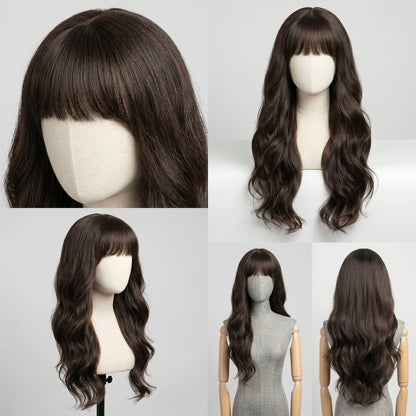 Seraphine Rossella - Peruca ondas longas com franja, fibra premium e várias cores