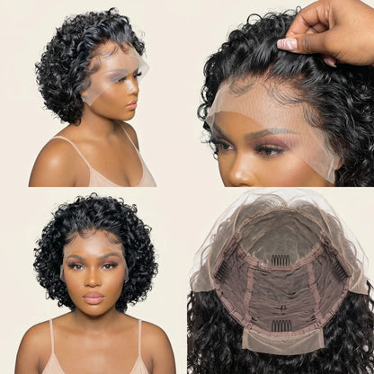 Safira Paul - peruca bob pixie cachos afro com ondas água e renda HD pré-arrancada premium